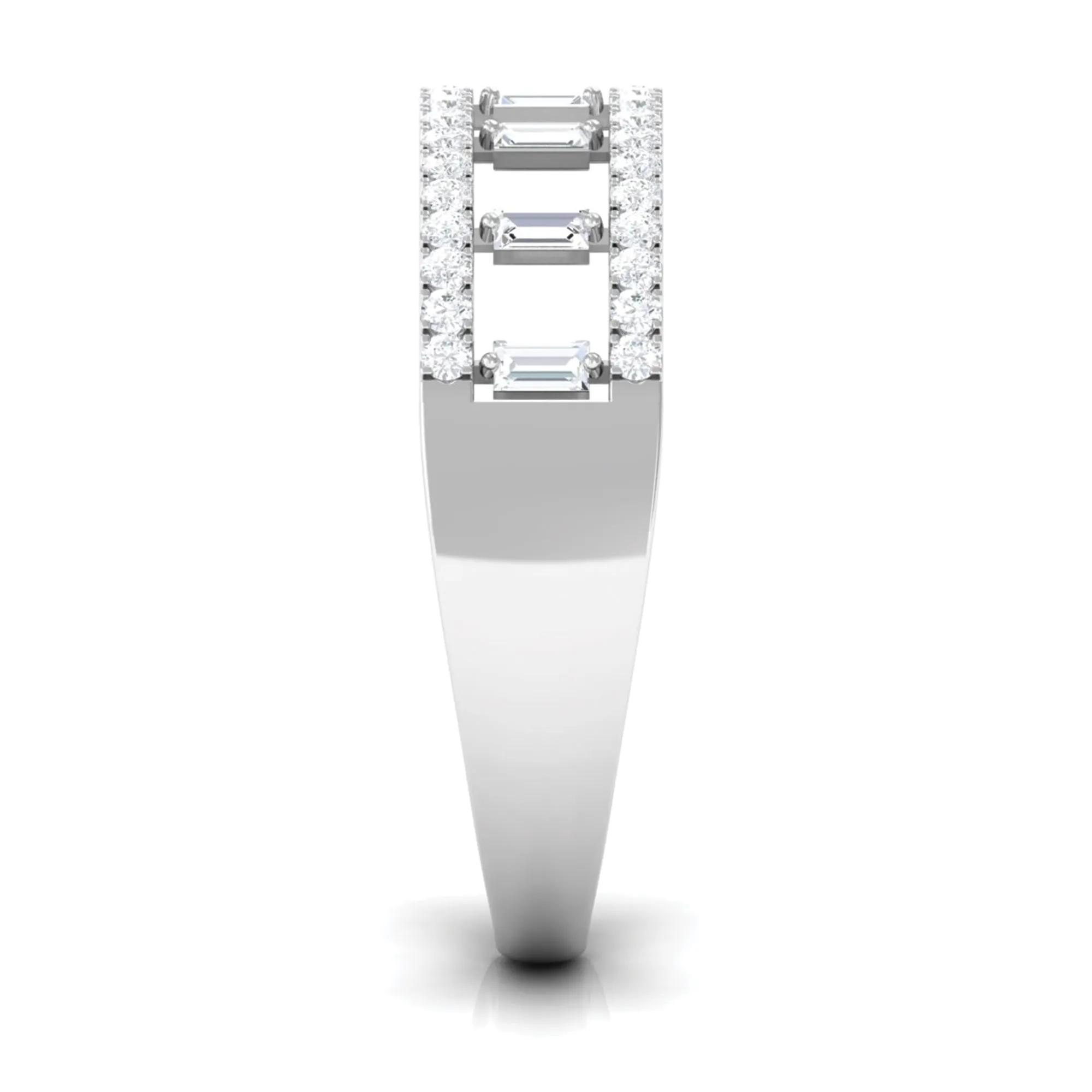 Minimal Baguette and Round Cut Diamond Wedding Band Ring