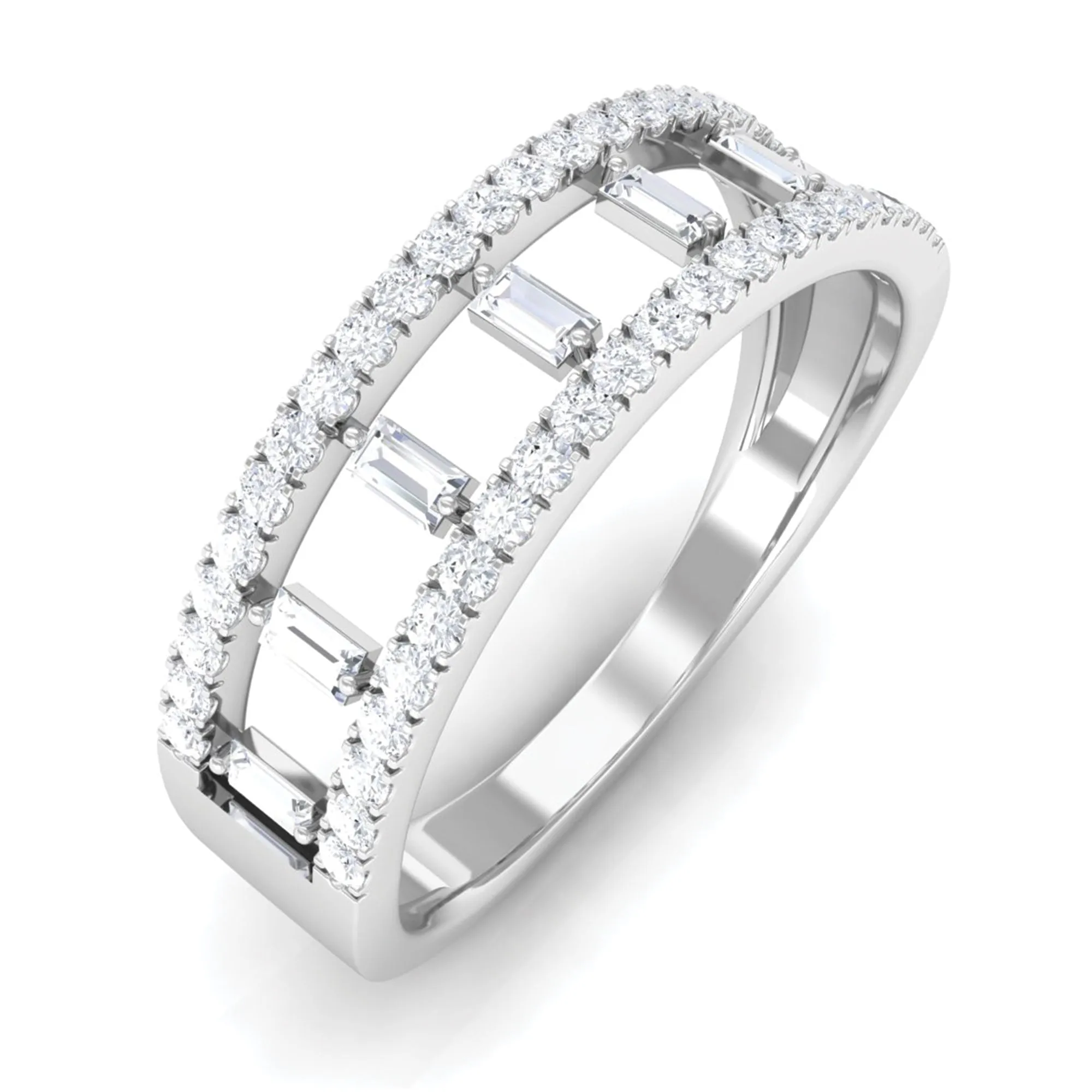 Minimal Baguette and Round Cut Diamond Wedding Band Ring