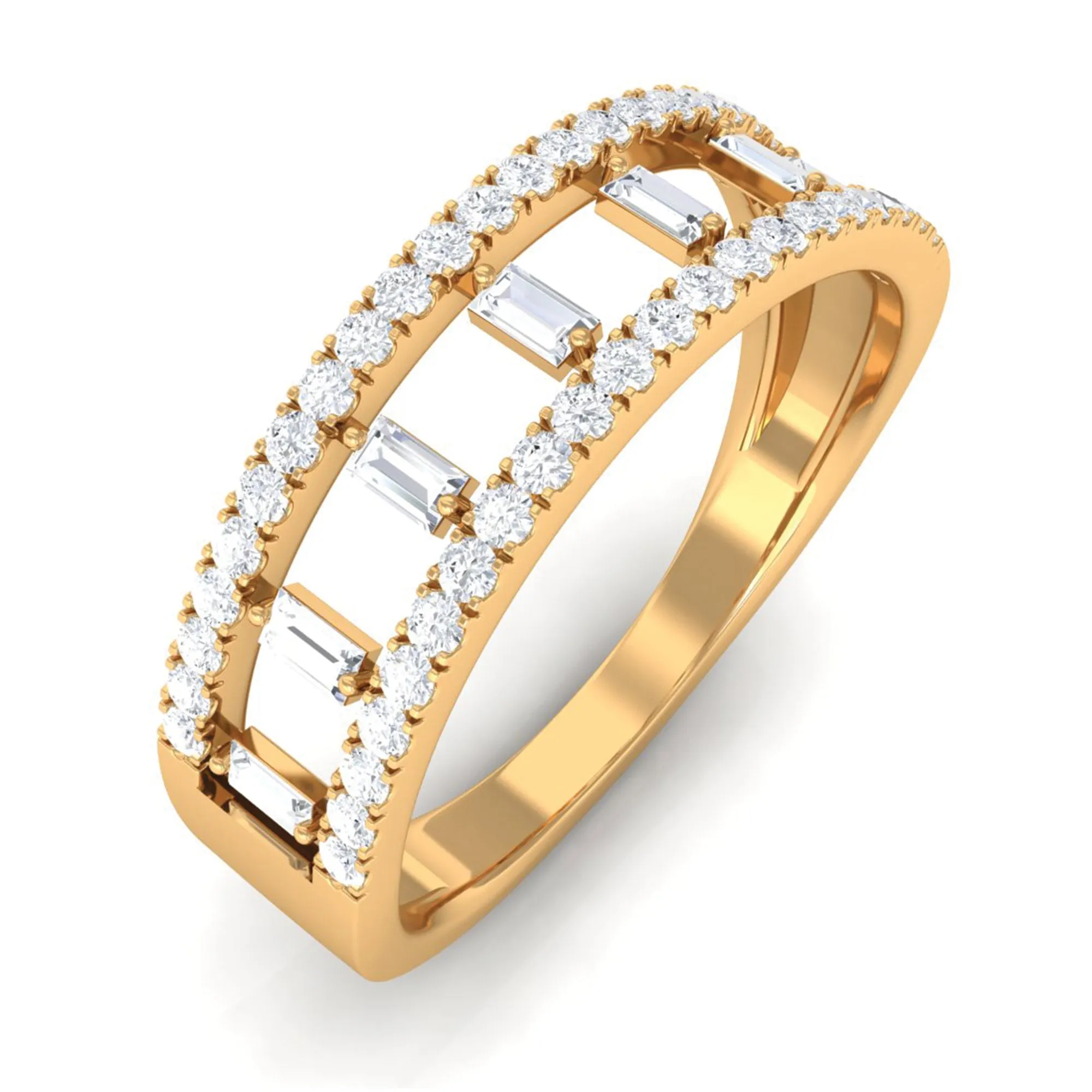 Minimal Baguette and Round Cut Diamond Wedding Band Ring