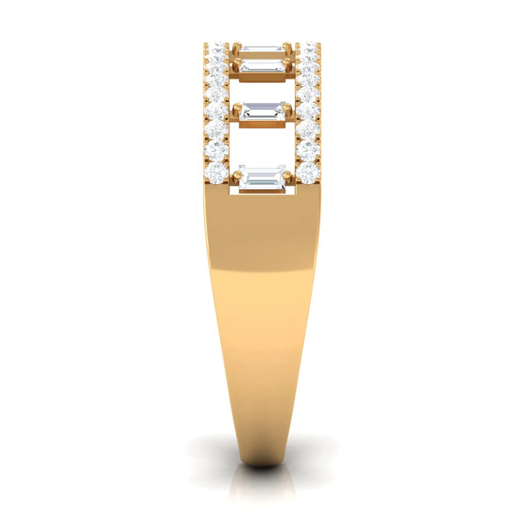 Minimal Baguette and Round Cut Diamond Wedding Band Ring