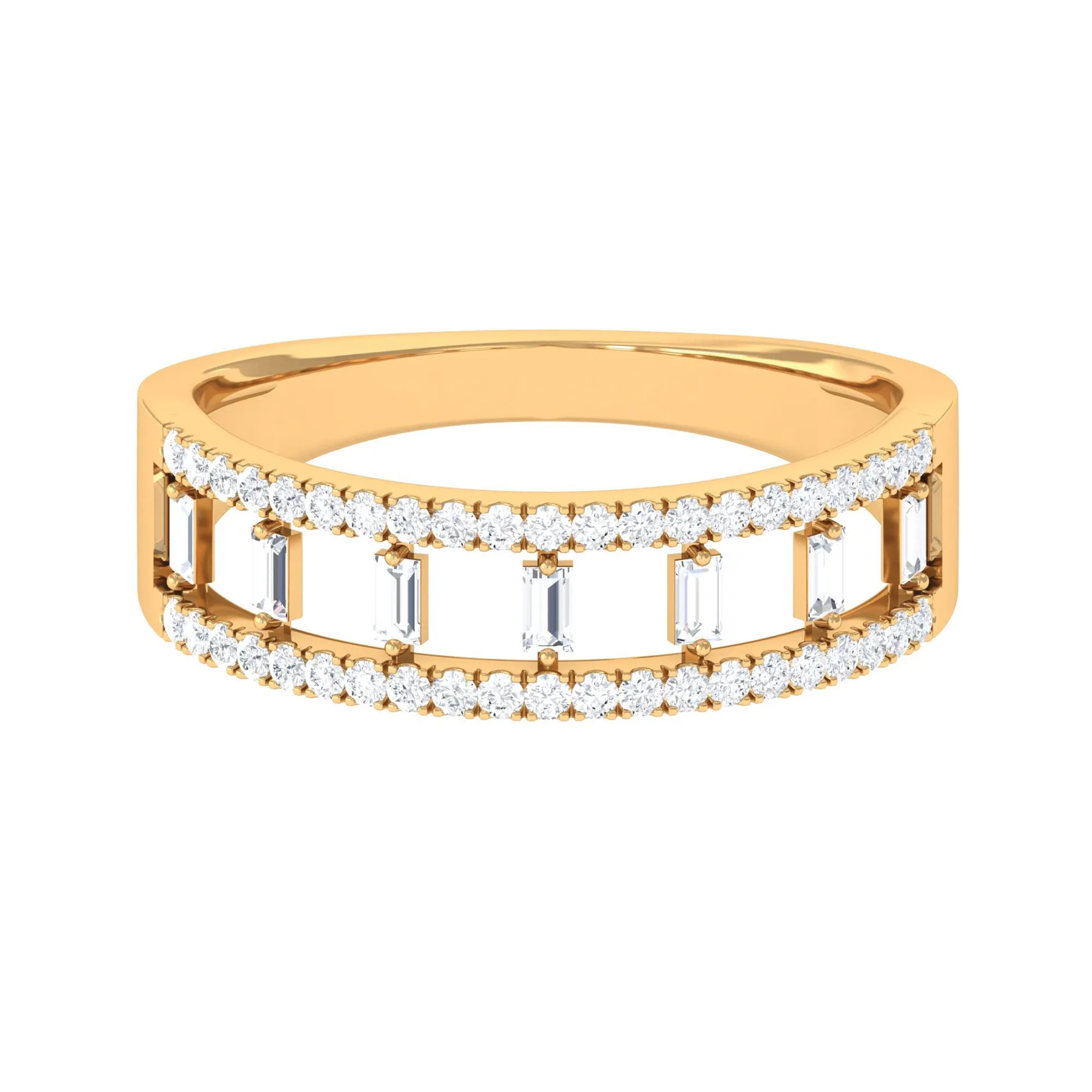 Minimal Baguette and Round Cut Diamond Wedding Band Ring