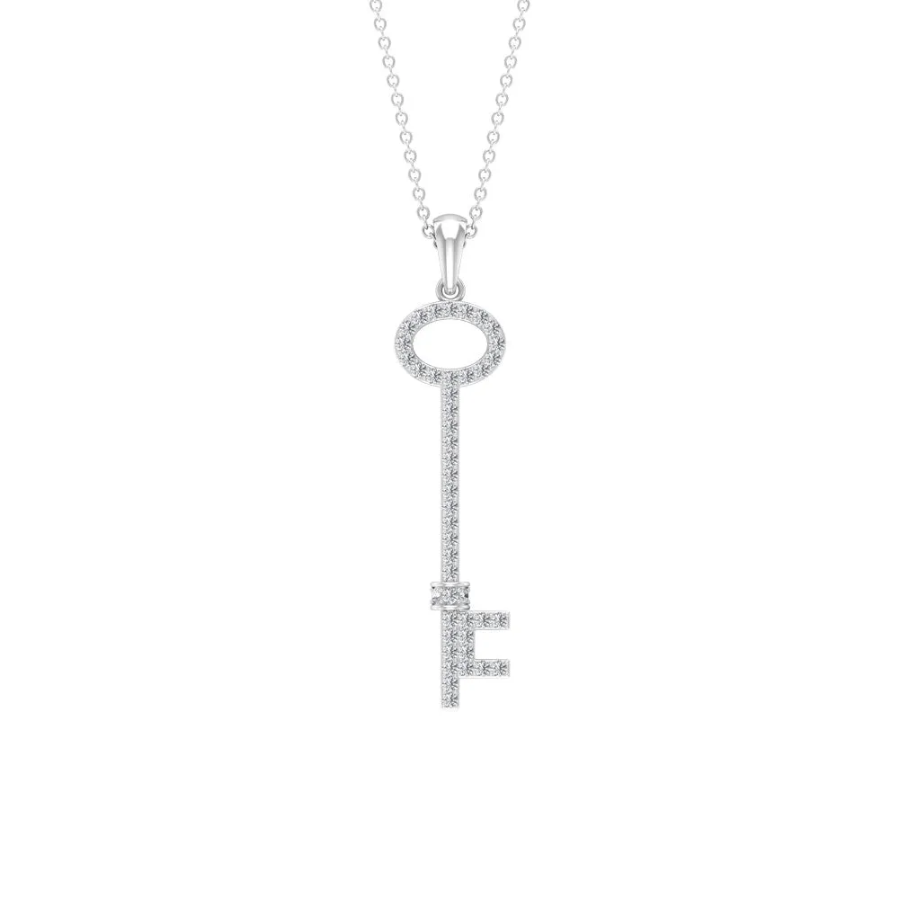 Modern Cubic Zirconia Key Pendant Necklace