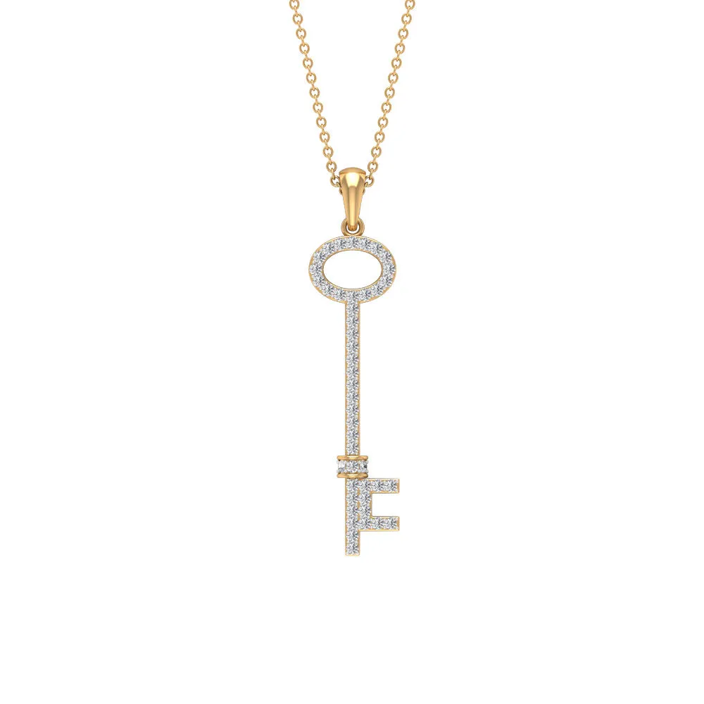 Modern Cubic Zirconia Key Pendant Necklace