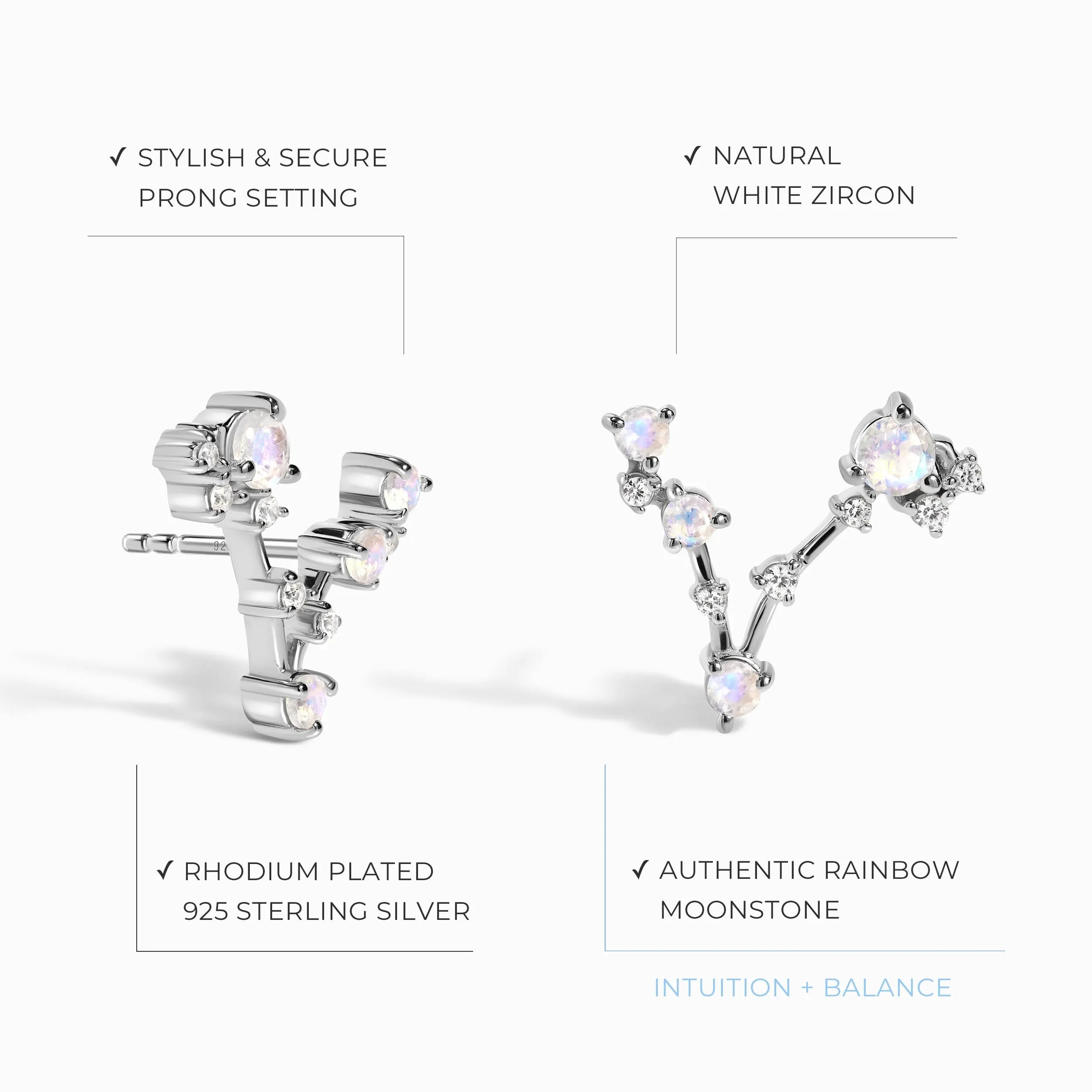 Moonstone Earrings - Pisces Zodiac Constellation