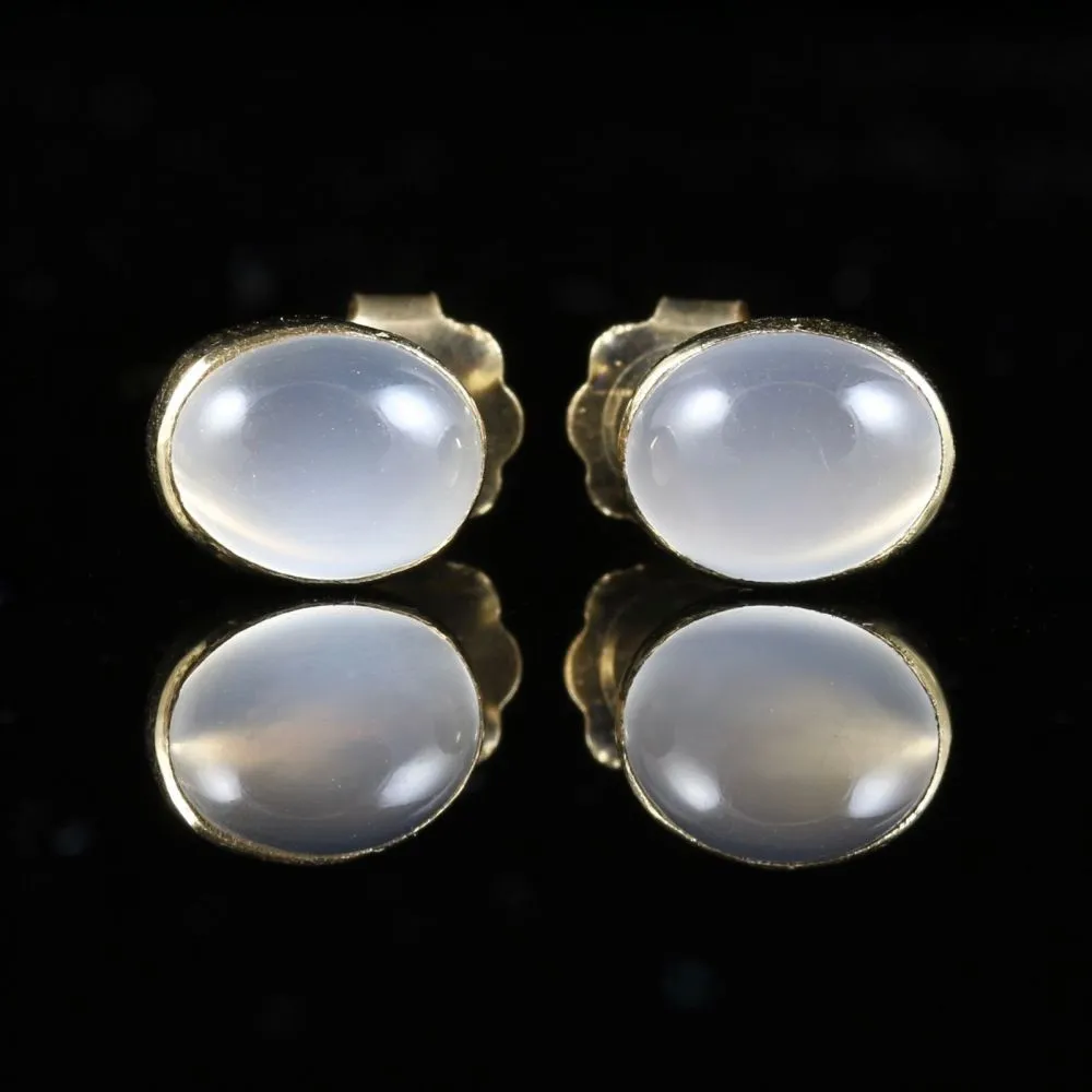Moonstone Gold Stud Earrings Beautiful Moonstones 9Ct Gold