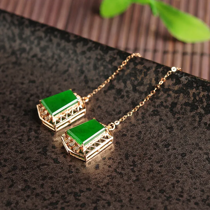 Natural Jade Earrings Jadeite Gold Earrings EG4
