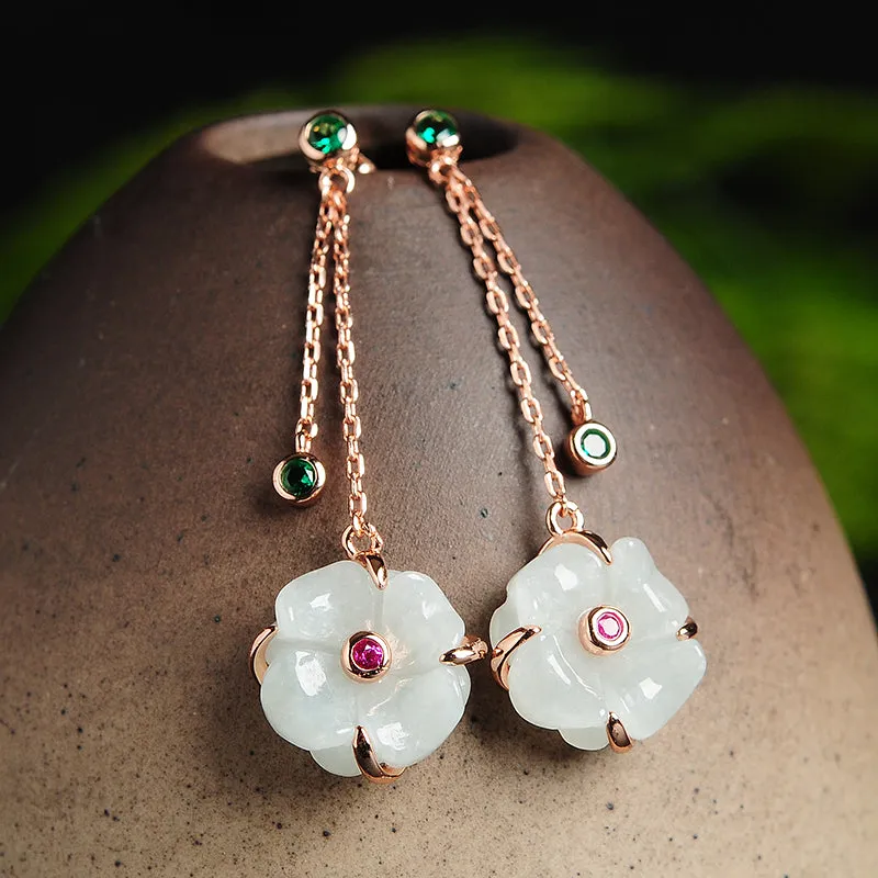Natural Jade Earrings Jadeite Silver Earrings EG74