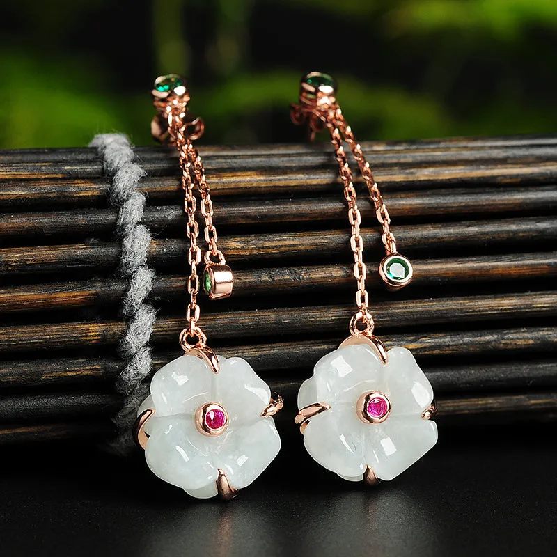 Natural Jade Earrings Jadeite Silver Earrings EG74