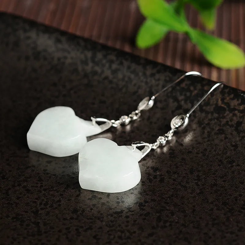 Natural Jade Earrings Jadeite Silver Earrings EG78