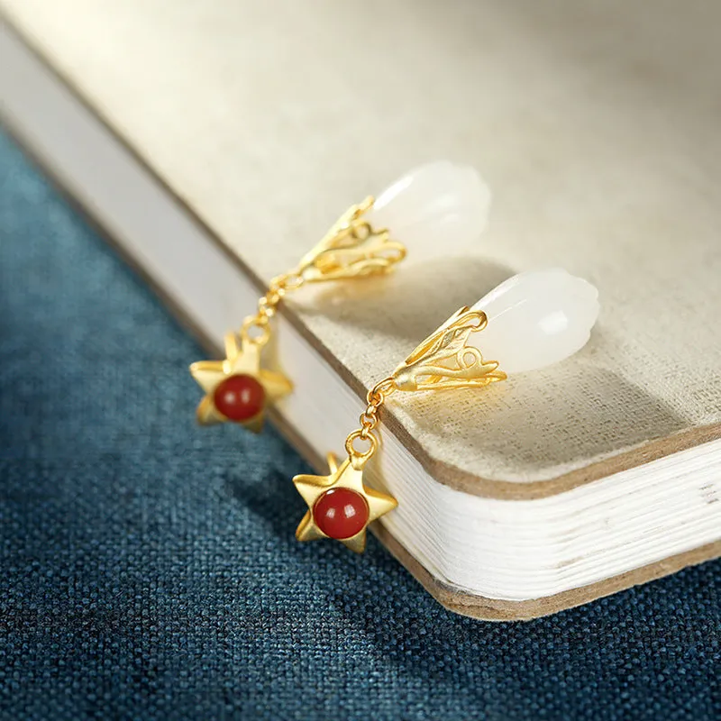 Natural Jade Earrings Nephrite Agate Silver Earrings ZNE374