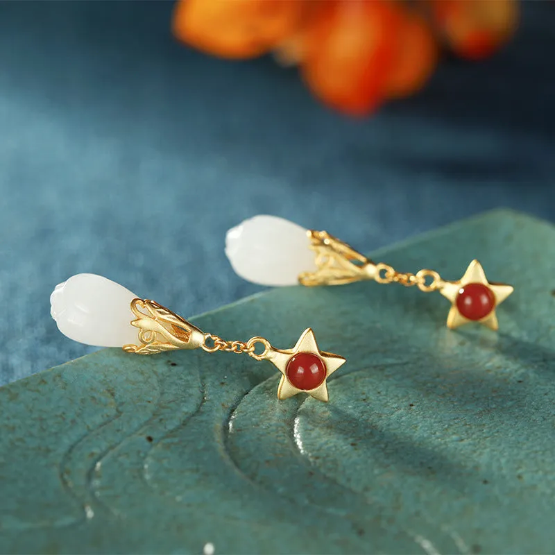 Natural Jade Earrings Nephrite Agate Silver Earrings ZNE374