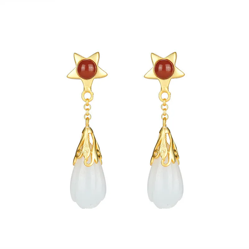 Natural Jade Earrings Nephrite Agate Silver Earrings ZNE374