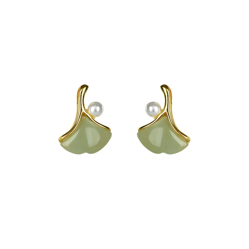 Natural Jade Earrings Nephrite Pearl Silver Earrings ZNE224