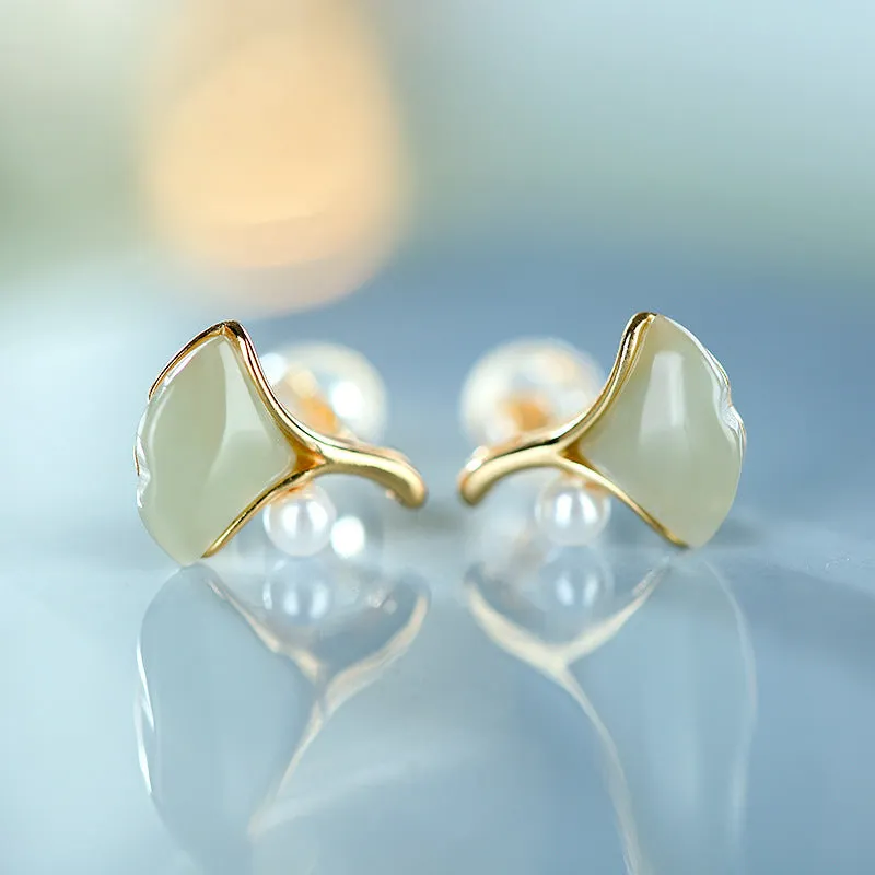 Natural Jade Earrings Nephrite Pearl Silver Earrings ZNE224