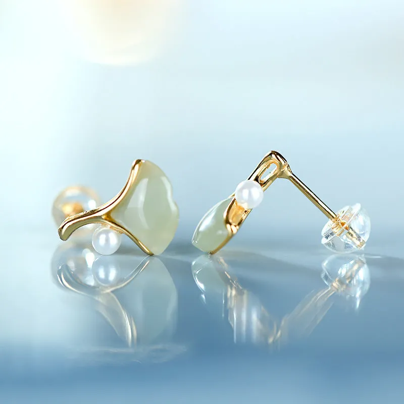 Natural Jade Earrings Nephrite Pearl Silver Earrings ZNE224