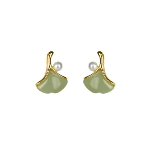 Natural Jade Earrings Nephrite Pearl Silver Earrings ZNE224