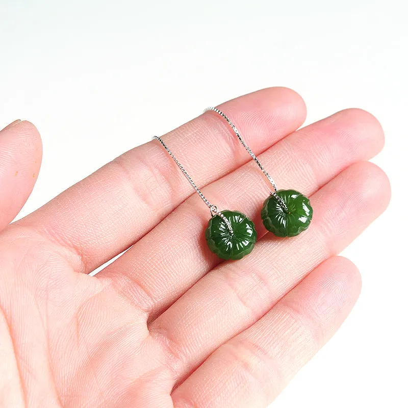 Natural Jade Earrings Nephrite Silver Earrings EG91
