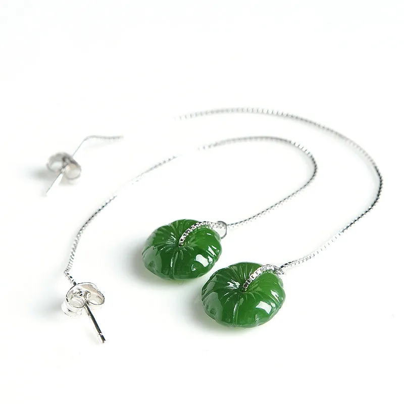 Natural Jade Earrings Nephrite Silver Earrings EG91