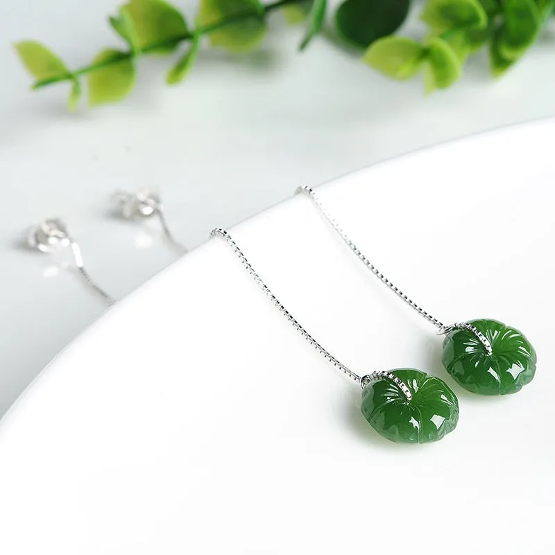 Natural Jade Earrings Nephrite Silver Earrings EG91