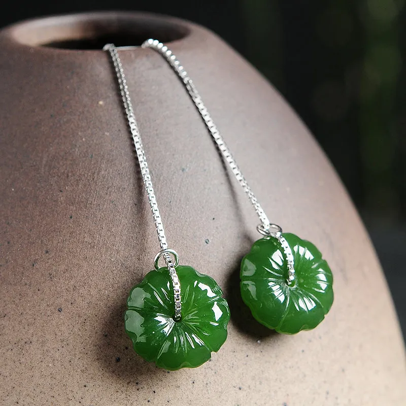 Natural Jade Earrings Nephrite Silver Earrings EG91