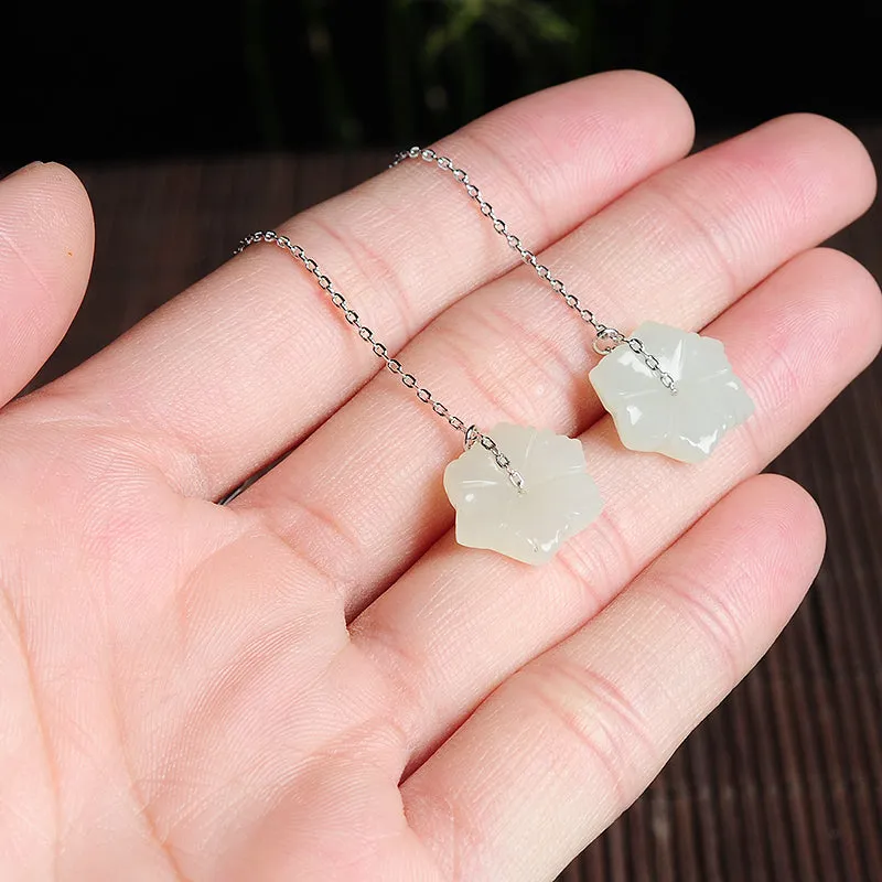 Natural Jade Earrings Nephrite Silver Earrings EG96
