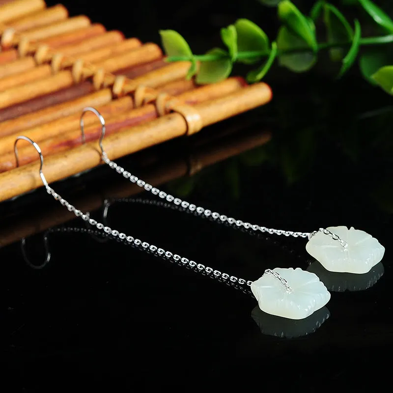 Natural Jade Earrings Nephrite Silver Earrings EG96