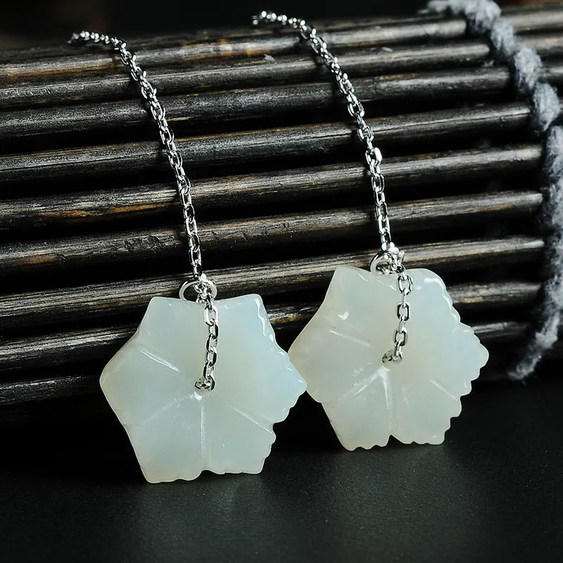 Natural Jade Earrings Nephrite Silver Earrings EG96