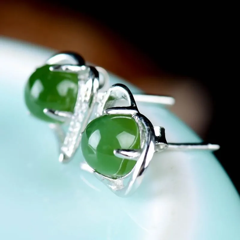 Natural Jade Earrings Nephrite Silver Earrings NE160