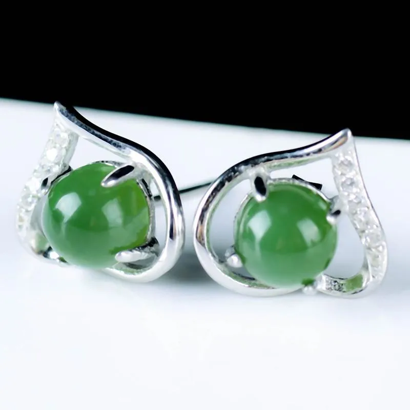 Natural Jade Earrings Nephrite Silver Earrings NE160