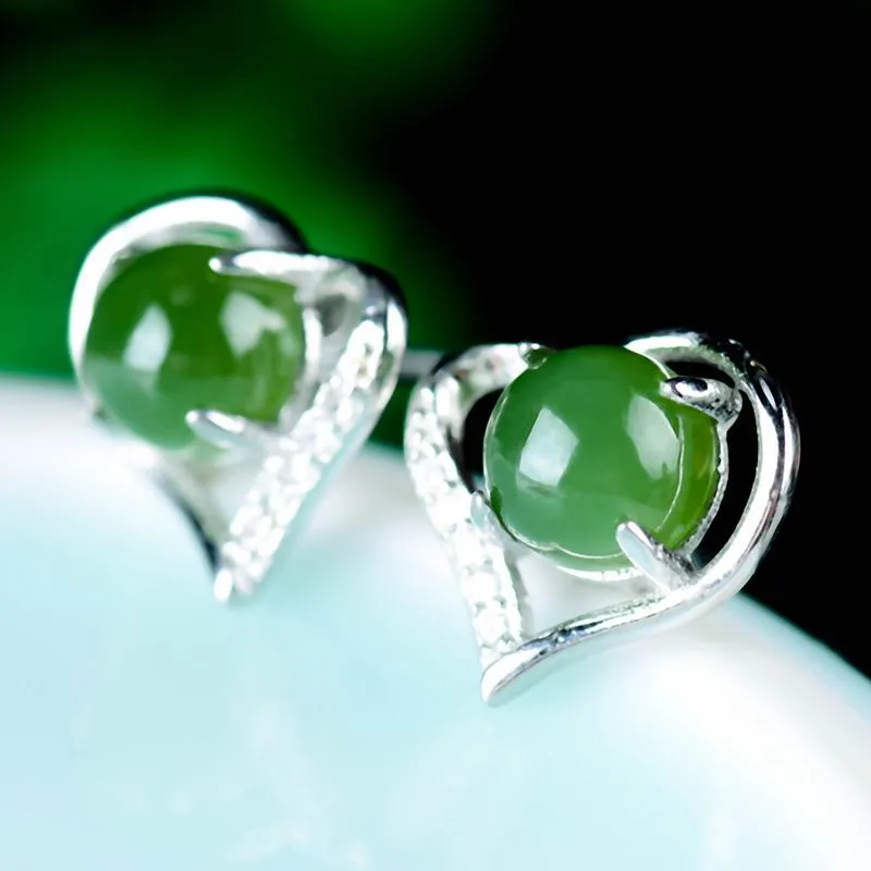 Natural Jade Earrings Nephrite Silver Earrings NE160