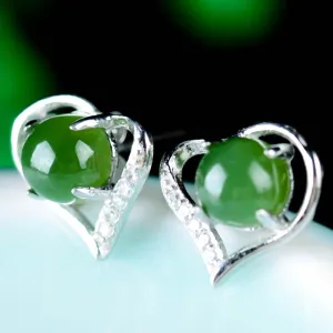 Natural Jade Earrings Nephrite Silver Earrings NE160