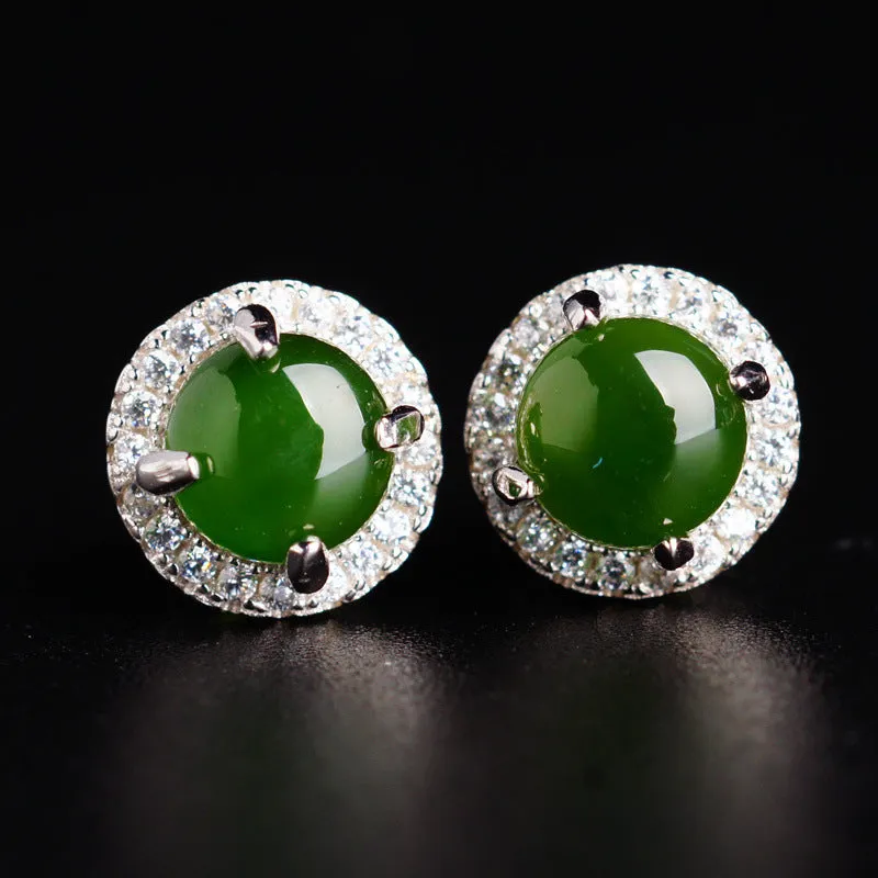 Natural Jade Earrings Nephrite Silver Earrings ZEG534