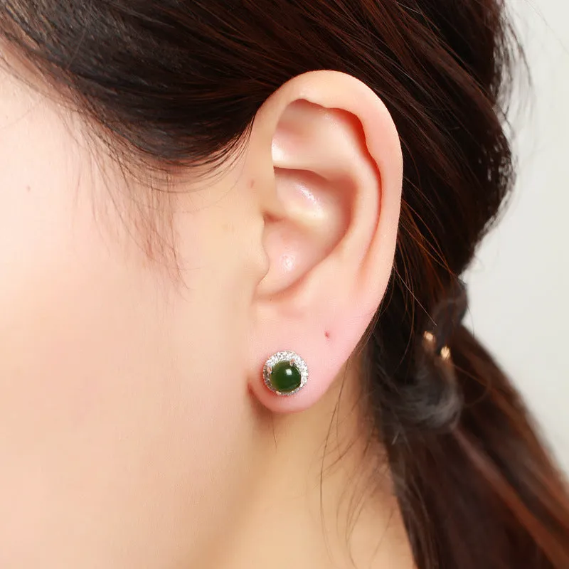 Natural Jade Earrings Nephrite Silver Earrings ZEG534