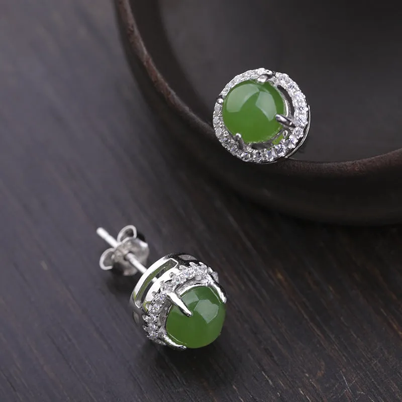 Natural Jade Earrings Nephrite Silver Earrings ZEG534
