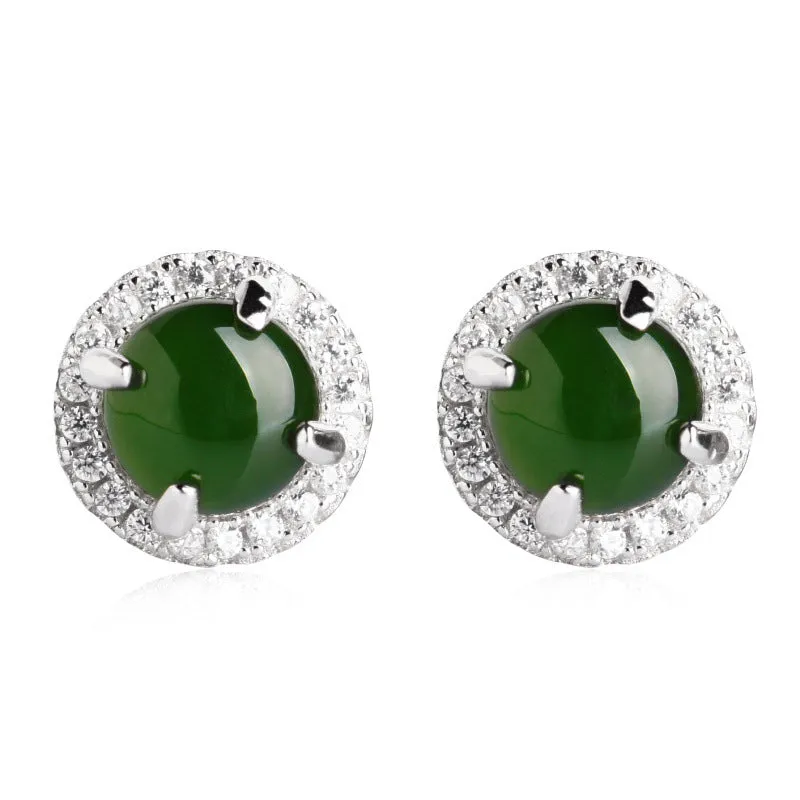 Natural Jade Earrings Nephrite Silver Earrings ZEG534