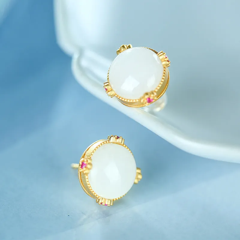 Natural Jade Earrings Nephrite Silver Earrings ZNE109