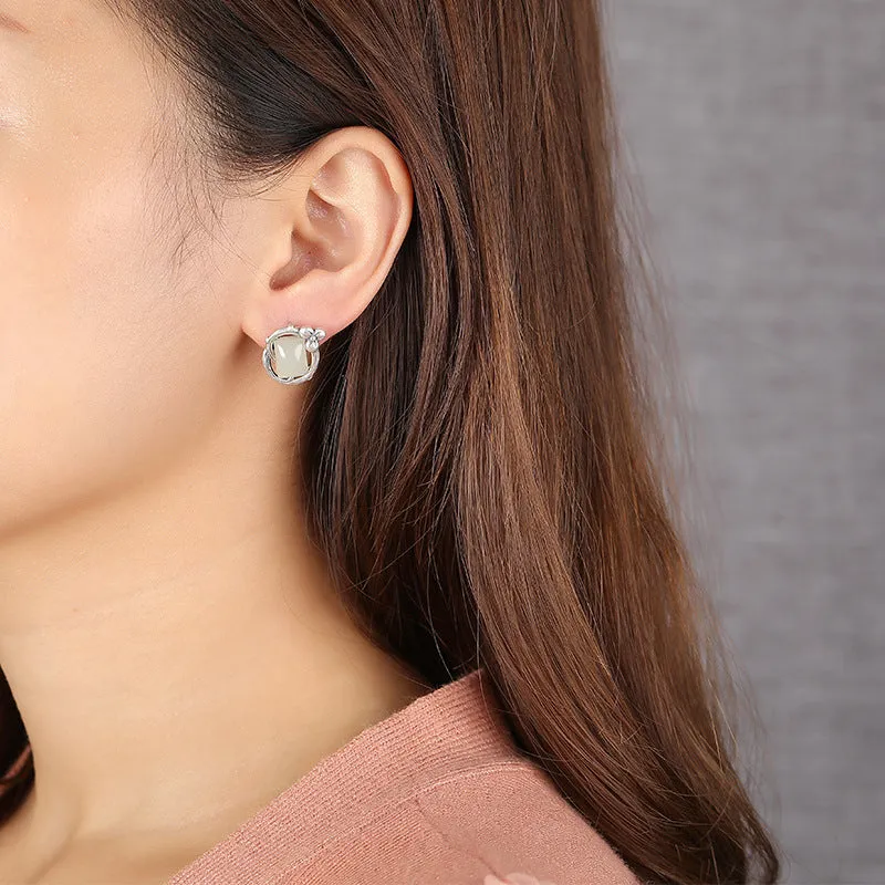 Natural Jade Earrings Nephrite Silver Earrings ZNE152
