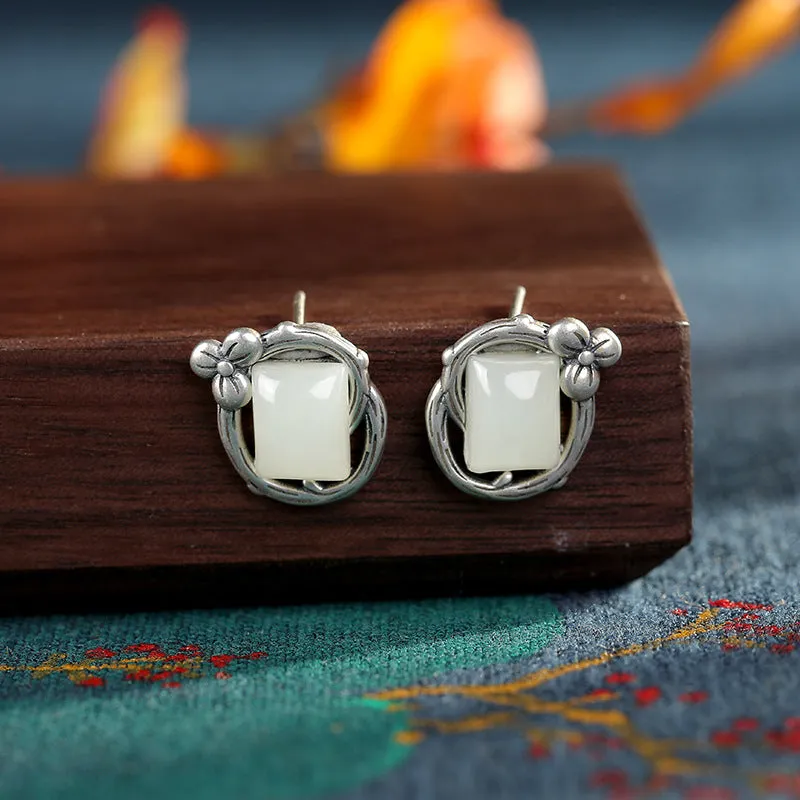 Natural Jade Earrings Nephrite Silver Earrings ZNE152