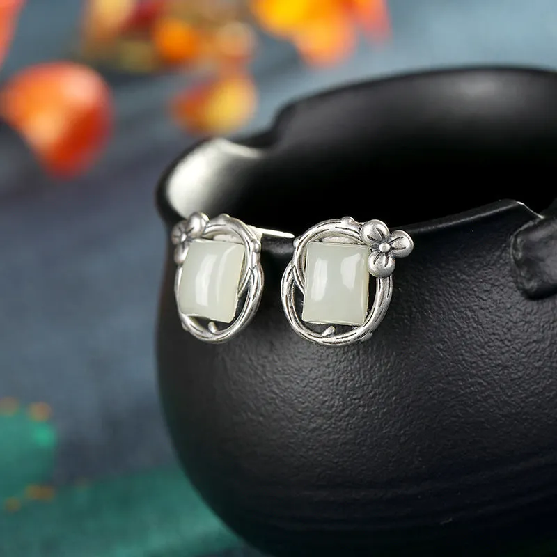 Natural Jade Earrings Nephrite Silver Earrings ZNE152
