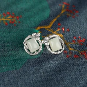 Natural Jade Earrings Nephrite Silver Earrings ZNE152