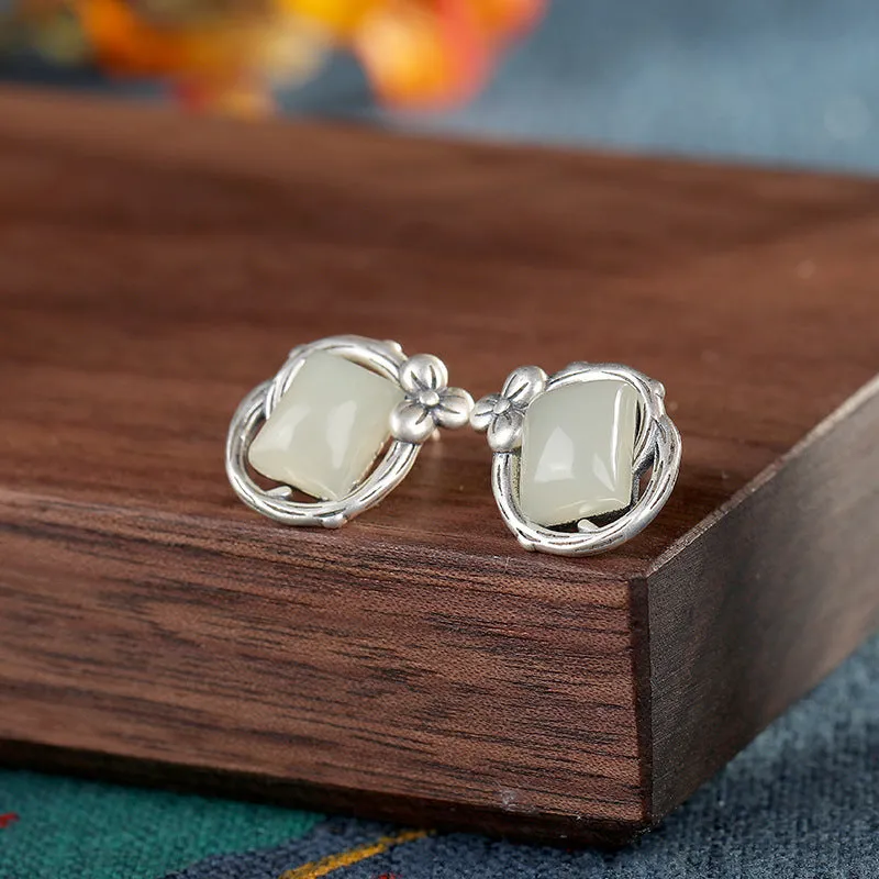 Natural Jade Earrings Nephrite Silver Earrings ZNE152