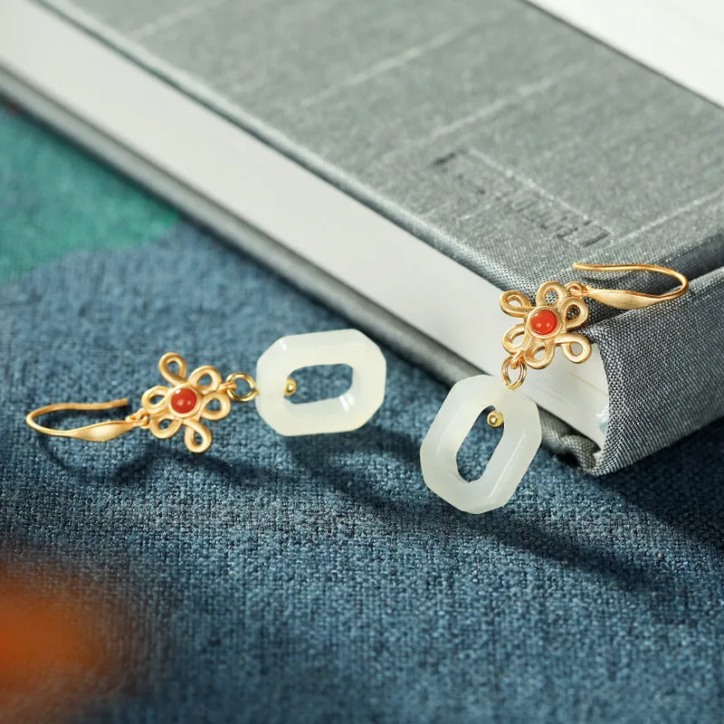 Natural Jade Earrings Nephrite Silver Earrings ZNE186