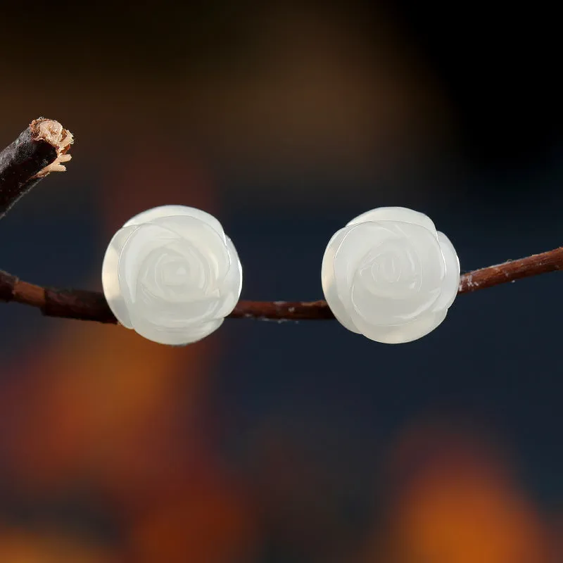 Natural Jade Earrings Nephrite Silver Earrings ZNE208