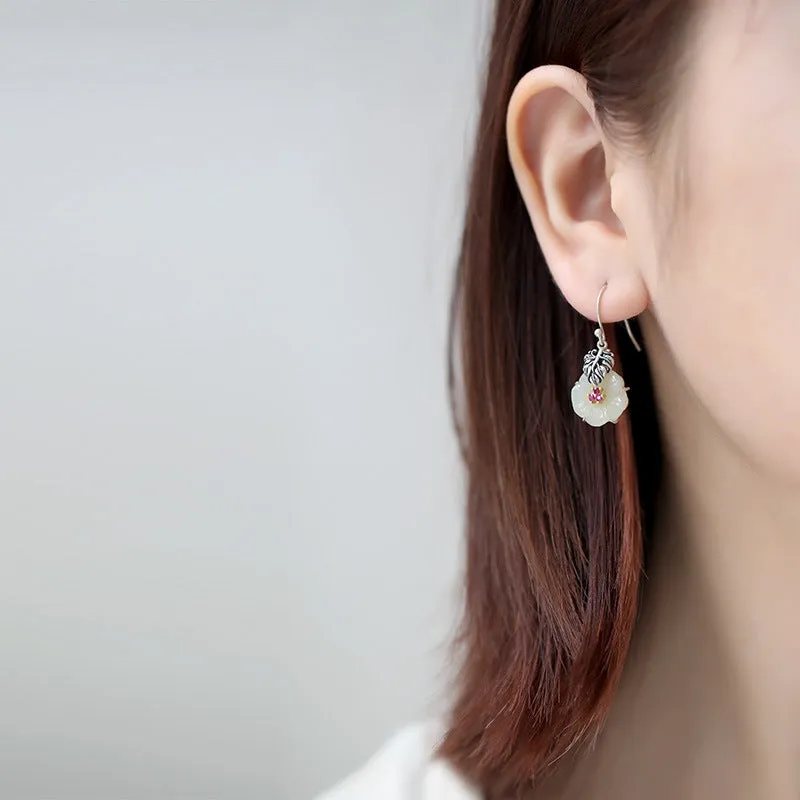 Natural Jade Earrings Nephrite Silver Earrings ZNE225