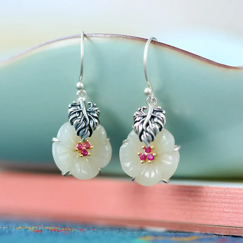 Natural Jade Earrings Nephrite Silver Earrings ZNE225