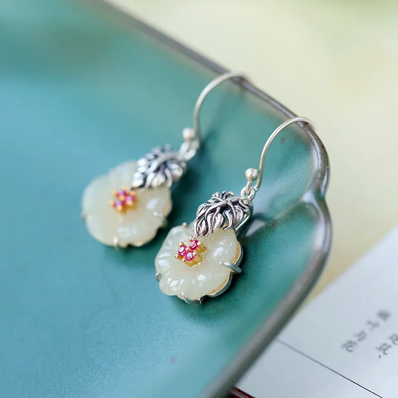 Natural Jade Earrings Nephrite Silver Earrings ZNE225