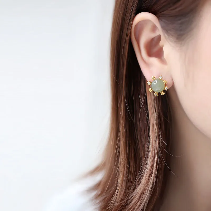 Natural Jade Earrings Nephrite Silver Earrings ZNE245