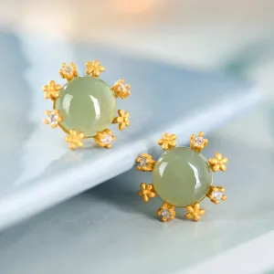 Natural Jade Earrings Nephrite Silver Earrings ZNE245