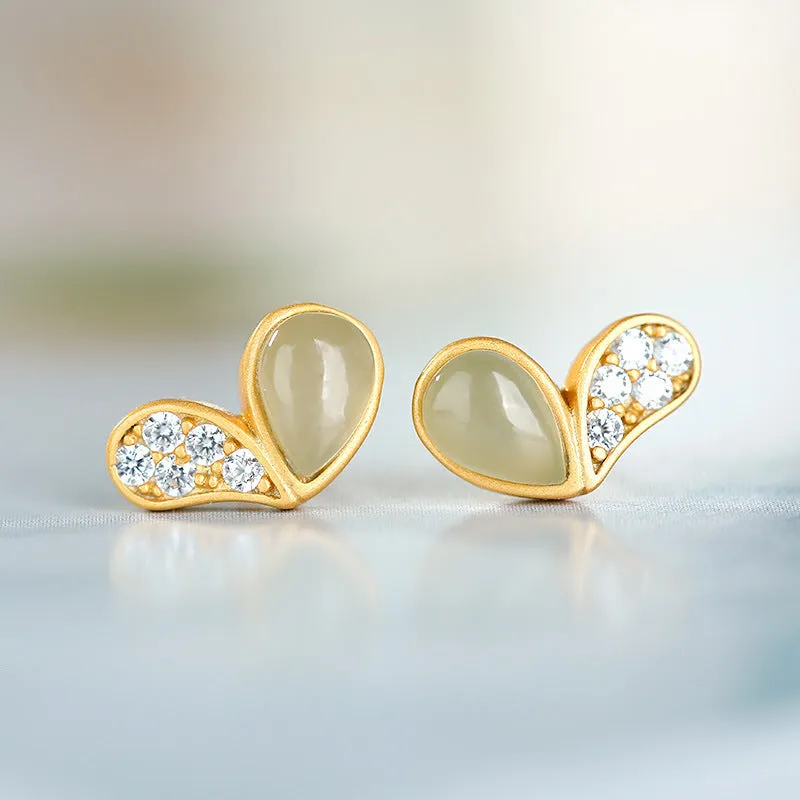 Natural Jade Earrings Nephrite Silver Earrings ZNE247