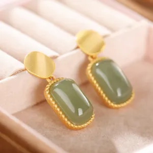 Natural Jade Earrings Nephrite Silver Earrings ZNE303
